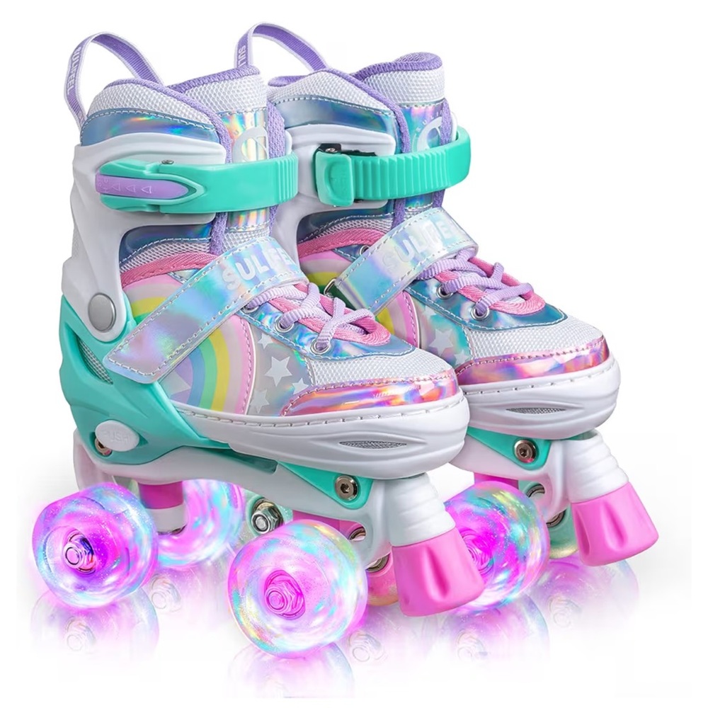 Nemone Adjustable Glitter Roller Skates Pastel Pink Blue Kids Size S